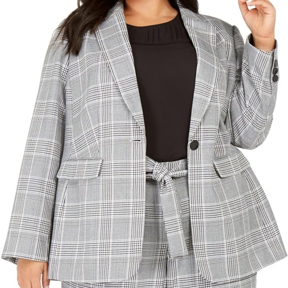 New Calvin Klein Womens Houndstooth One Button Blazer Jacket, Plus Size 22W NWOT